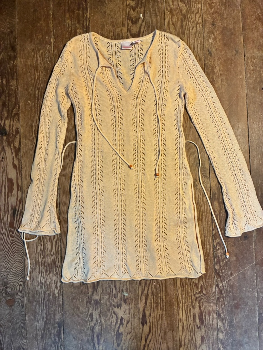 Xhilaration Cream Open-Knit V-Neck Swim Cover-Up